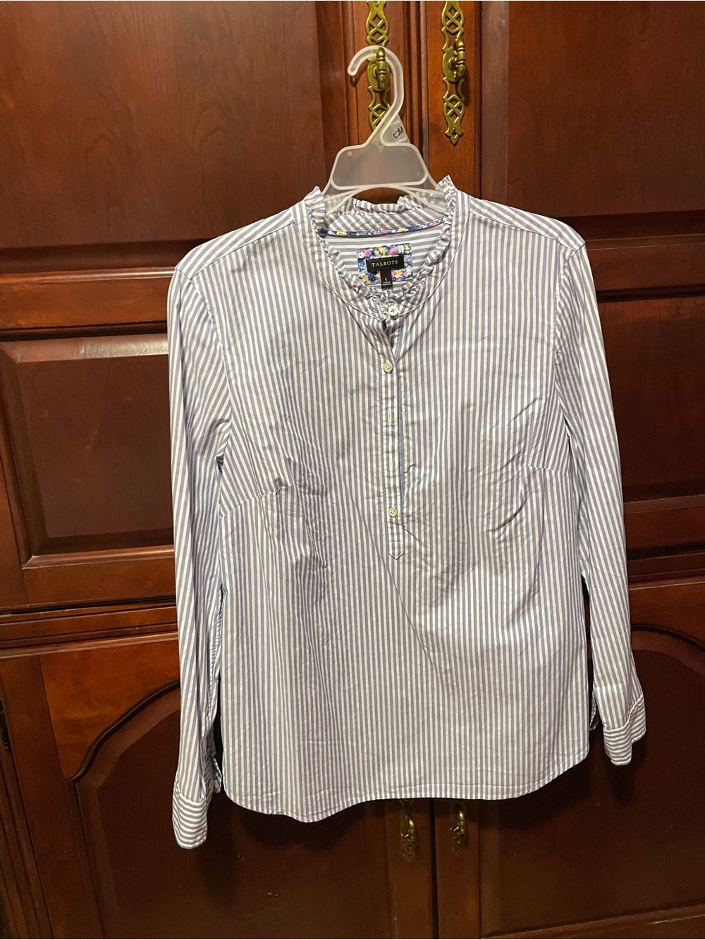 Talbots women’s Blue and White Stripe Button Pullover Shirt